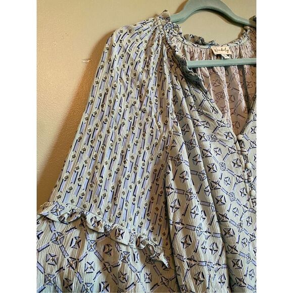 Wonderly Multi Geo Long Sleeve Split Neck Blouse Size XL - Picture 4 of 8